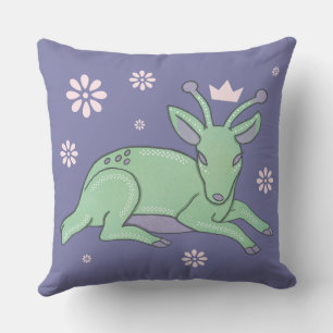 Alien Deer Folk Art Whimsical Green Fawn Cushion
