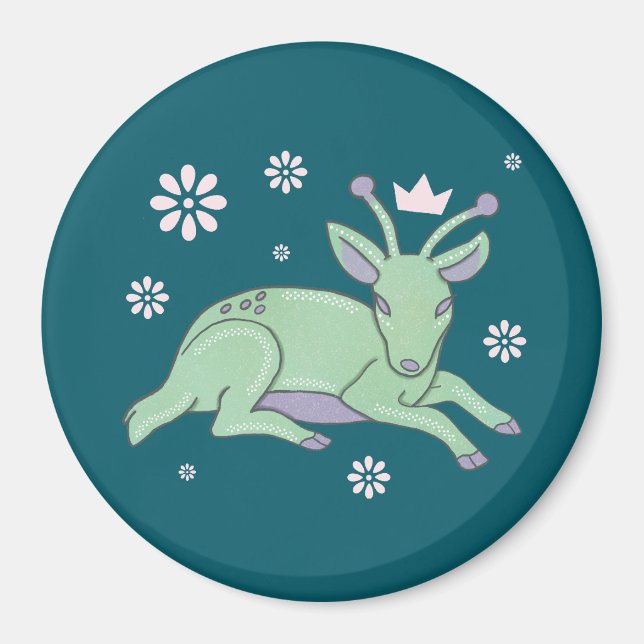 Alien Deer Folk Art | Whimsical Green Fawn Magnet (Front)