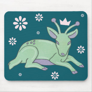 Alien Deer Folk Art Whimsical Green Fawn Mouse Mat