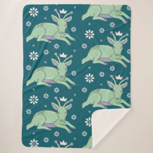 Alien Deer Folk Art Whimsical Green Fawn Sherpa Blanket