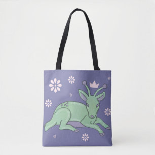 Alien Deer Folk Art Whimsical Green Fawn Tote Bag