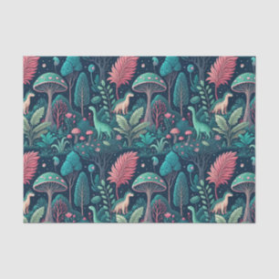 Alien Dinosaur Sci-Fi Neon Mushroom Forest Pattern Tissue Paper