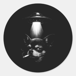Alien Dog Smoking Cigarette Ufo Tee Funny Chihuahu Classic Round Sticker
