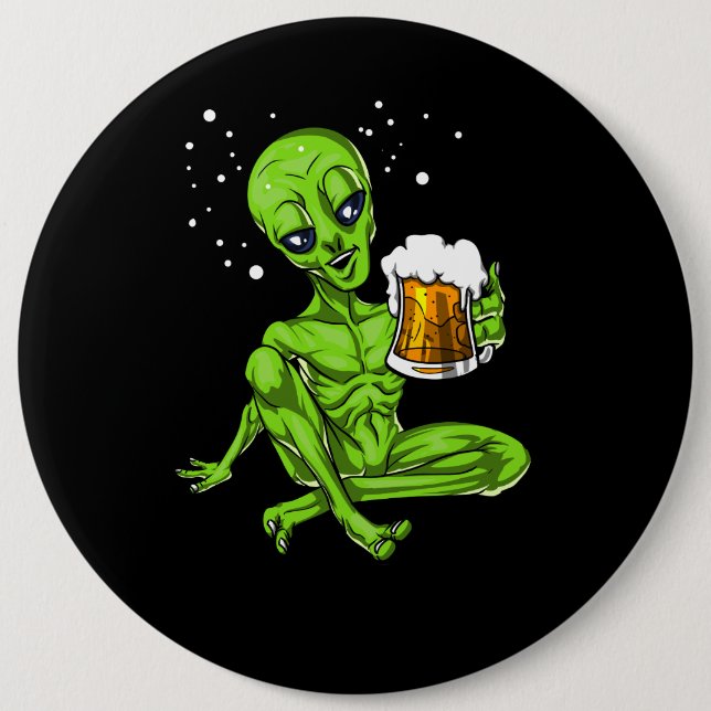 Alien Drinking Beer Space UFO Cosmic Party 6 Cm Round Badge (Front)