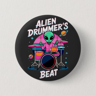 Alien Drummer's Beat T-shirt - Funky Alien Graphic 6 Cm Round Badge