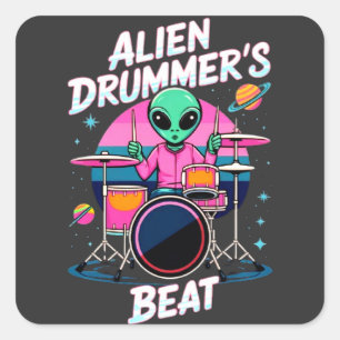 Alien Drummer's Beat T-shirt - Funky Alien Graphic Square Sticker