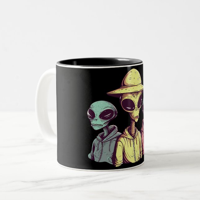 Alien Duo Coffee Mug – Retro Sci-Fi (Front Left)