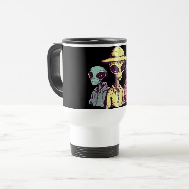 Alien Duo Coffee Mug – Retro Sci-Fi (Front Left)