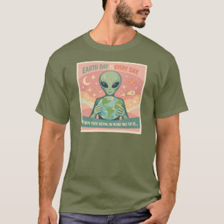 Alien Earth Day – Retro Mid Century Space  T-Shirt