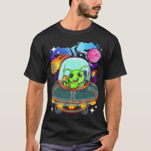 Alien Eating Pizza in Spaceship UFO Lover Space Tr T-Shirt