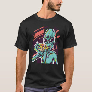 Alien Eating Pizza Modern UFO Martian T-Shirt