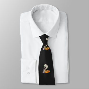 alien eating pizza neck tie