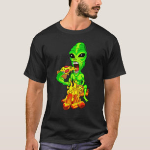 Alien Eating Pizza UFO Extraterrestrial T-Shirt