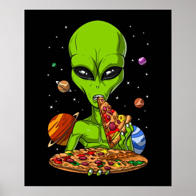 Alien Eating Space Pizza Poster (Front)