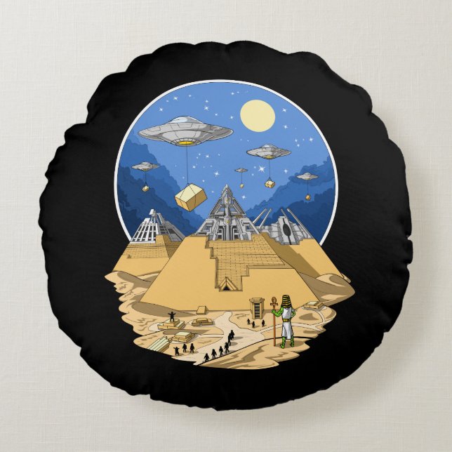 Alien Egyptian Pyramids Round Cushion (Front)
