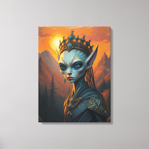 Alien Elven Queen Starlight Oracle - Dark Fantasy Canvas Print