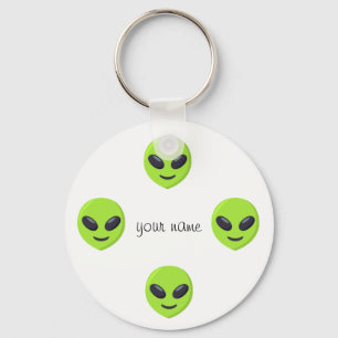 Alien Emoji Face  and '' Your Name Here " Key Ring