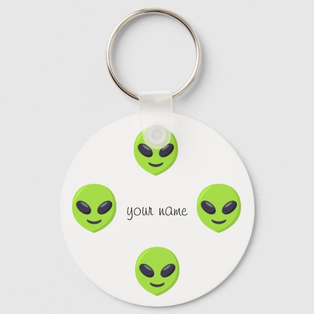 Alien Emoji Face  and '' Your Name Here " Key Ring (Front)