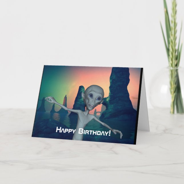 Alien Encounters Happy Birthday Card (Front)