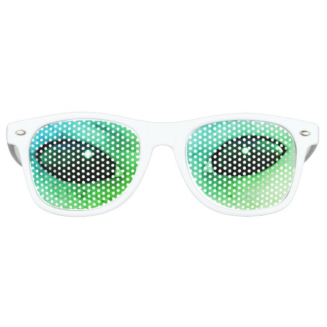 ALIEN EYES. GREEN EXTRATERRESTRIAL EYES RETRO SUNGLASSES (Front)
