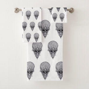 Alien Face , African Skull Facial Reconstruction Bath Towel Set