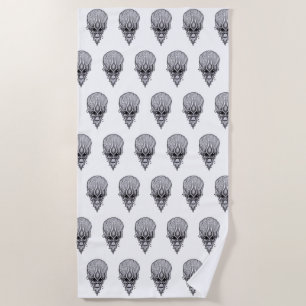 Alien Face , African Skull Facial Reconstruction Beach Towel
