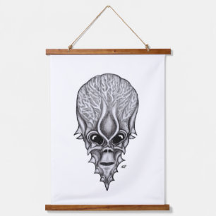 Alien Face , African Skull Facial Reconstruction Hanging Tapestry
