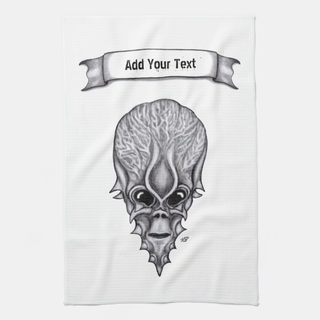 Alien Face , African Skull Facial Reconstruction Tea Towel (Vertical)