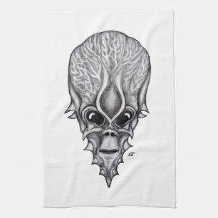 Alien Face , African Skull Facial Reconstruction Tea Towel