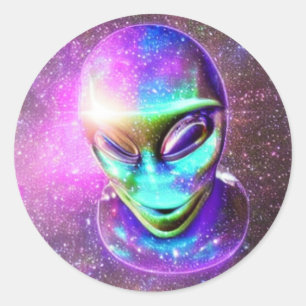 Alien Face in a Sky  Classic Round Sticker