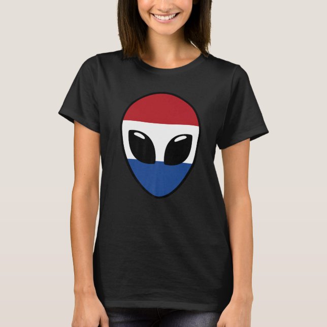 Alien Face Netherlands Holland Dutch Flag T-Shirt (Front)