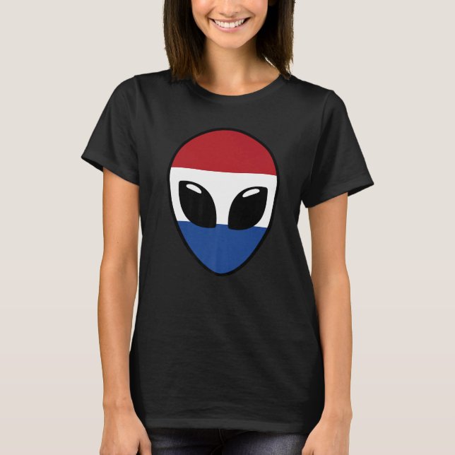 Alien Face Netherlands Holland Dutch Flag T-Shirt (Front)