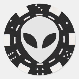 alien face poker chip black classic round sticker