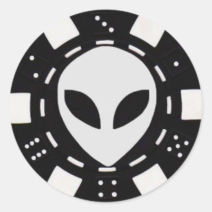 alien face poker chip black classic round sticker