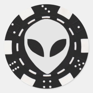 alien face poker chip black classic round sticker