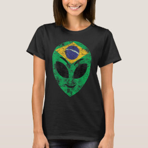 Alien Face Vintage Brazil Flag T-Shirt