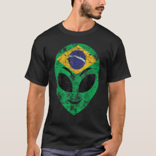 Alien Face Vintage Brazil Flag T-Shirt