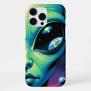 Alien Face with Planets Reflections in Eyes iPhone 16 Pro Max Case