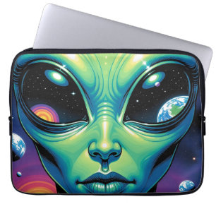 Alien Face with Planets Reflections in Eyes Laptop Sleeve