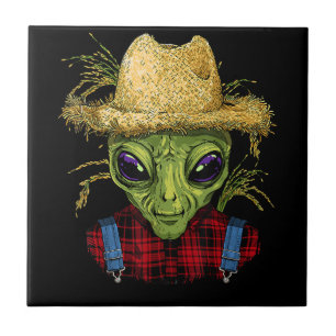 Alien Farmer UFO Alien Outer Space Lover Tile
