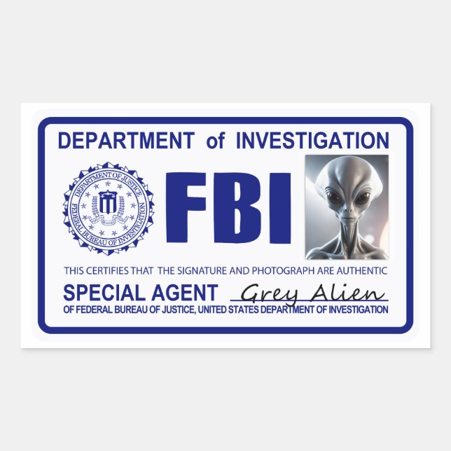 Alien FBI Credentials Rectangular Sticker (Front)
