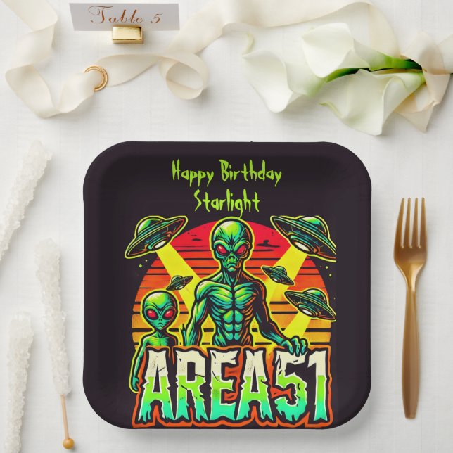 Alien Figures Emerge Near Area 51 Paper Plate (Wedding)