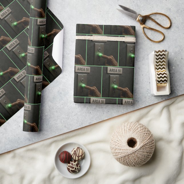 Alien Finger on an Area 51 Elevator Button Wrapping Paper (Crafts)