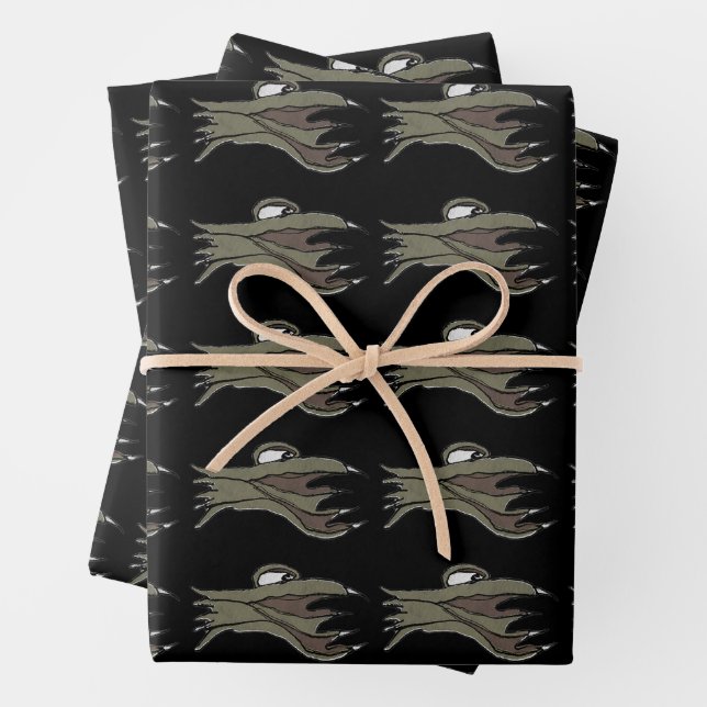 Alien fish hand drawn illustration pattern  wrapping paper sheet (In situ)