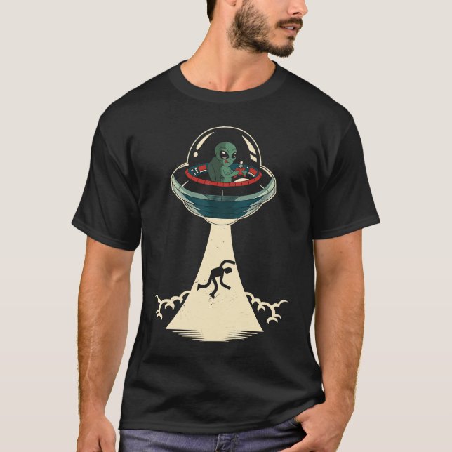 Alien Flying Saucer Video Gamer  Graphic T-Shirt (Front)