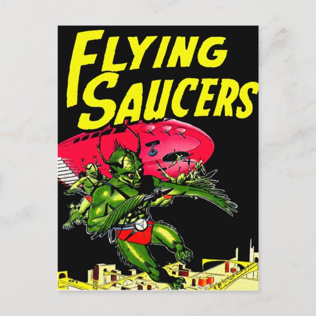 Alien Flying Saucers Vintage Comic Book Art Postcard (Front)