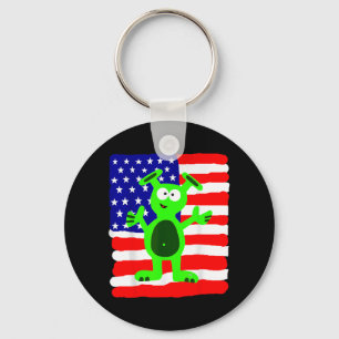 Alien for Men Women Kids Patriotic American Flag Key Ring