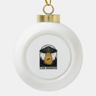 Alien Forest Abduction Vintage UFO Engraving Ceramic Ball Christmas Ornament