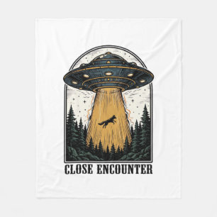 Alien Forest Abduction Vintage UFO Engraving Fleece Blanket