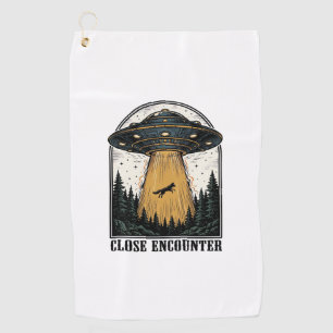 Alien Forest Abduction Vintage UFO Engraving Golf Towel